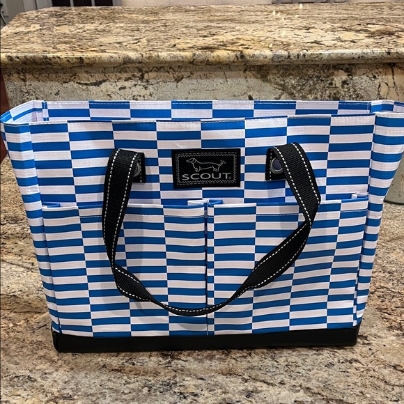 Scout Handbags - Scout Blue and White Striped Uptown Pocket Tote Bag